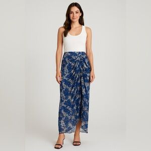 Unbranded Women’s Blue Floral Abstract Ruched Drape Maxi Skirt Size M